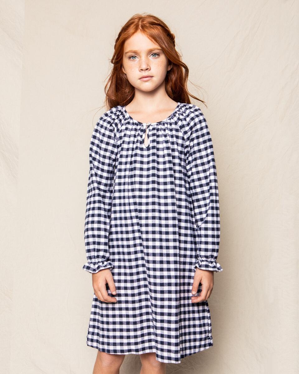 Navy Gingham Flannel Delphine Nightgown