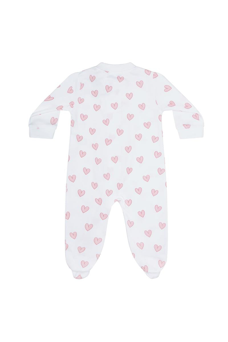Pink Heart Print Zipper Footie