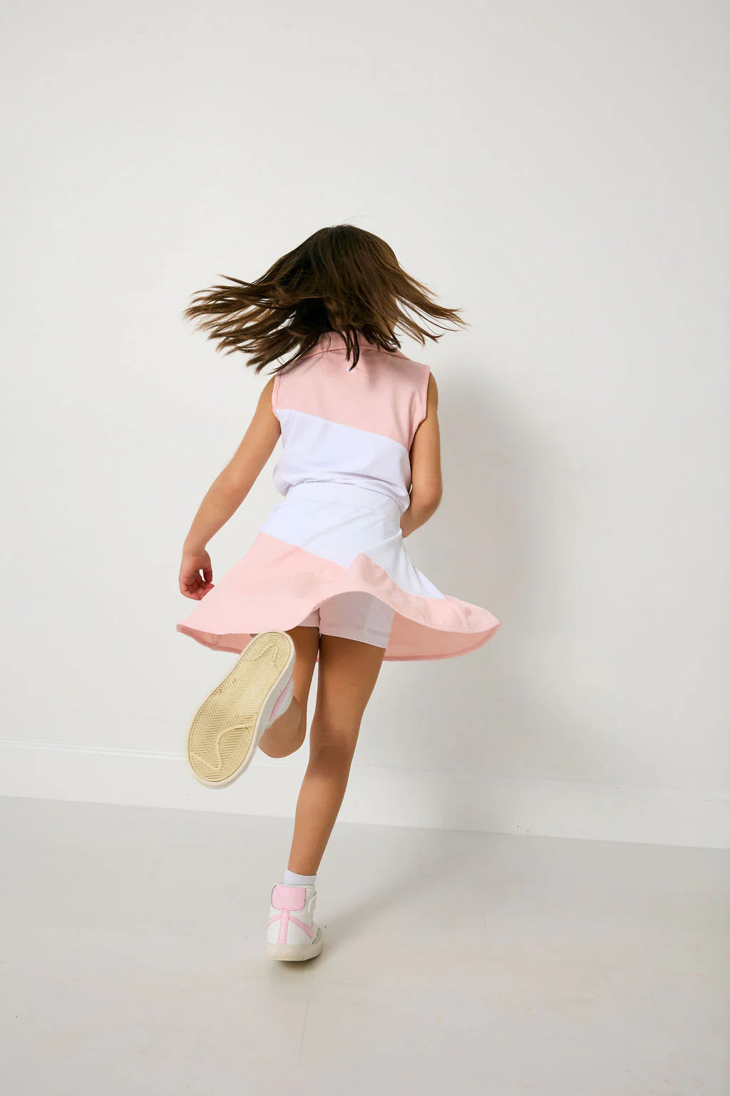 pink/white half court skort