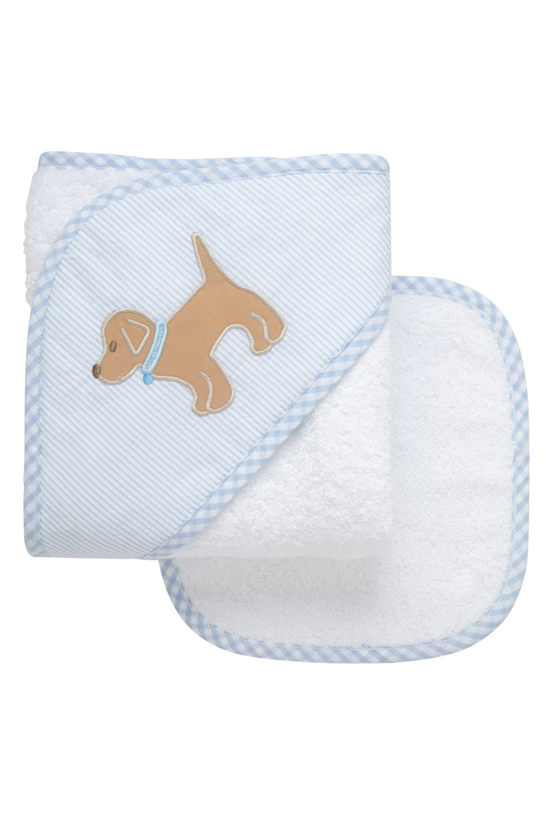 Puppy Baby Hooded Towel & Washcloth Set- Blue