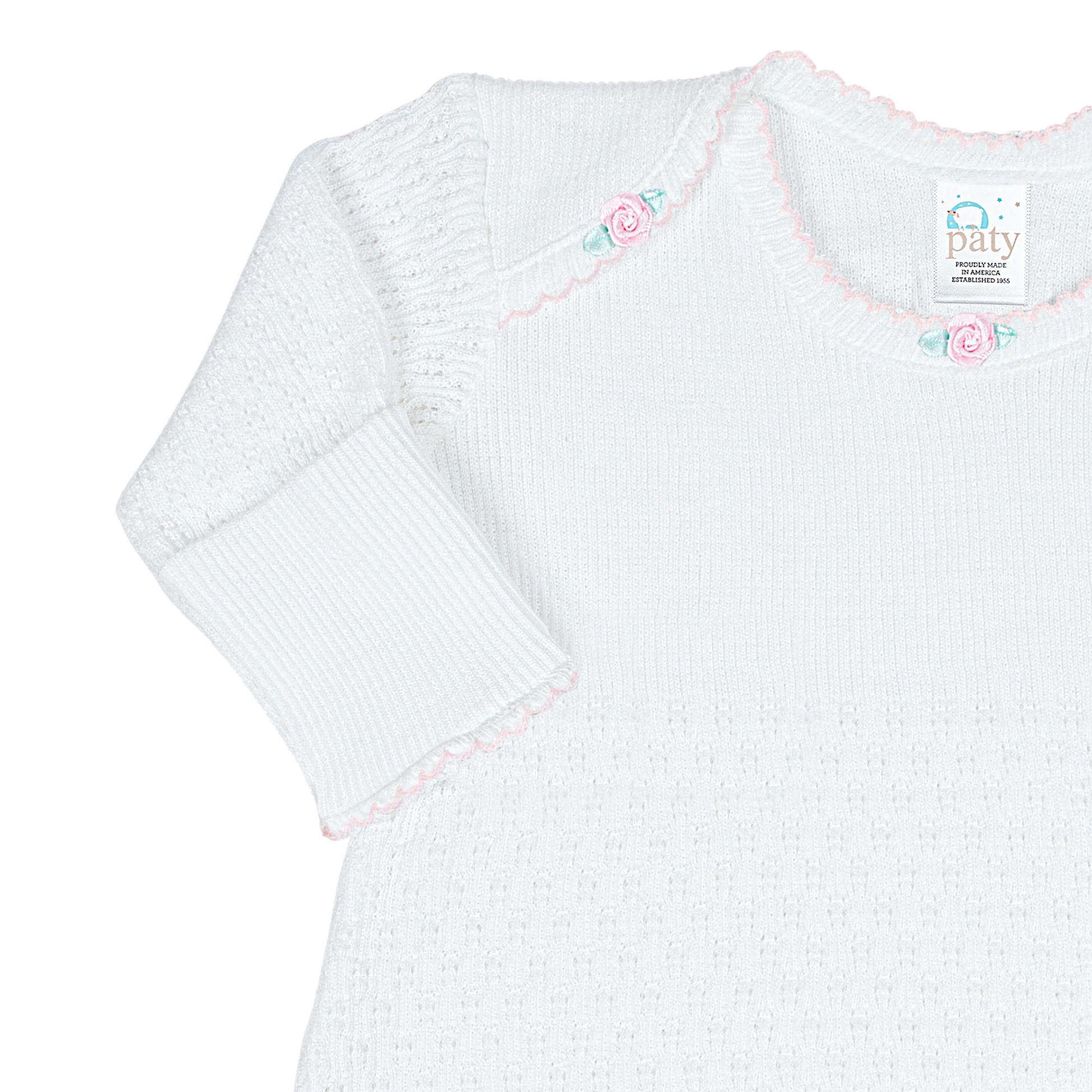 Pink Trim Overlap Shoulder Gown with Pink Rosettes