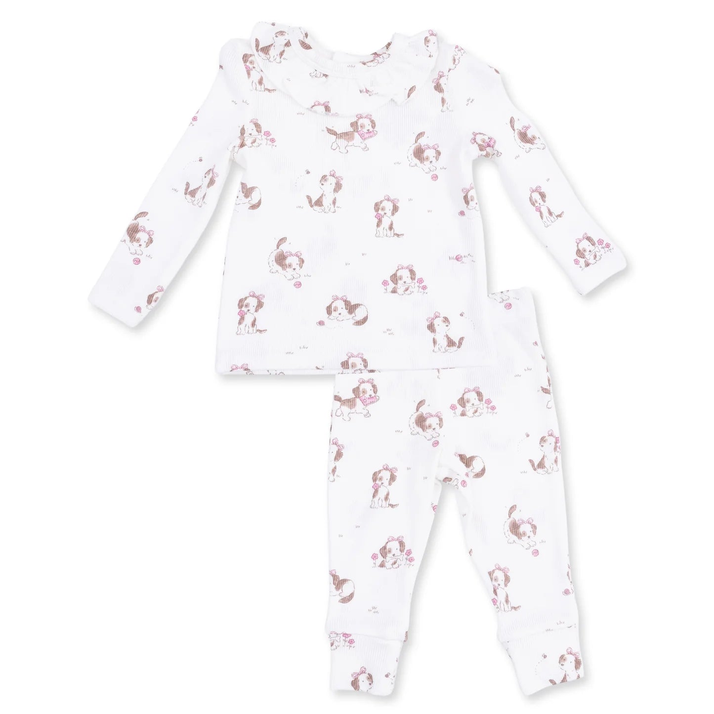 Long Sleeve Ruffle Top and Pant- Explorer Puppy Pink