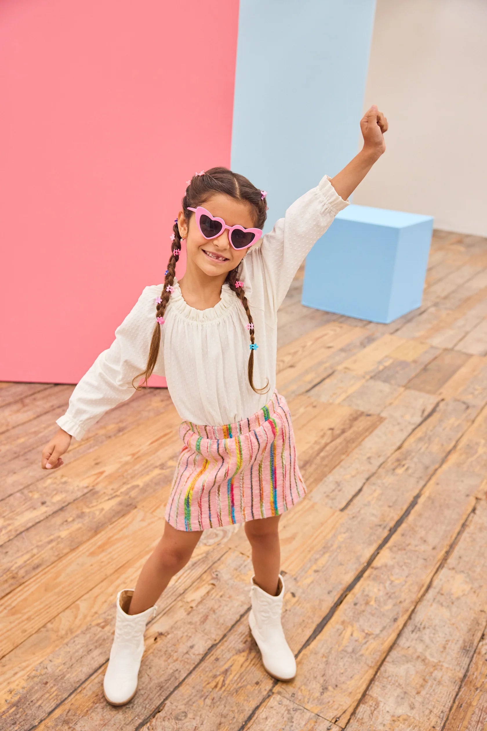 Mini Skirt- Wavy Pink Multi Wool