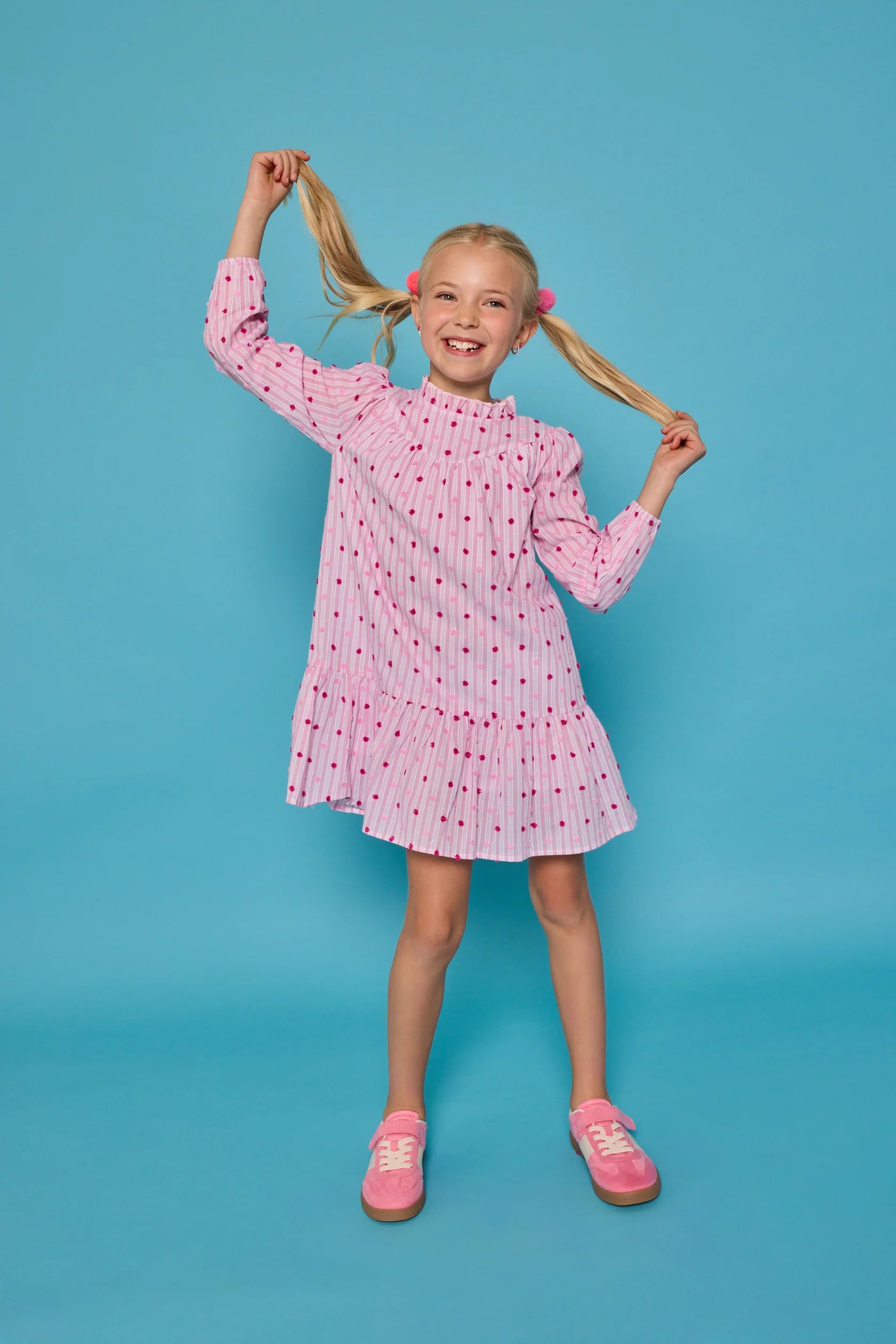Jody Dress- Magenta Clip Dot Stripe
