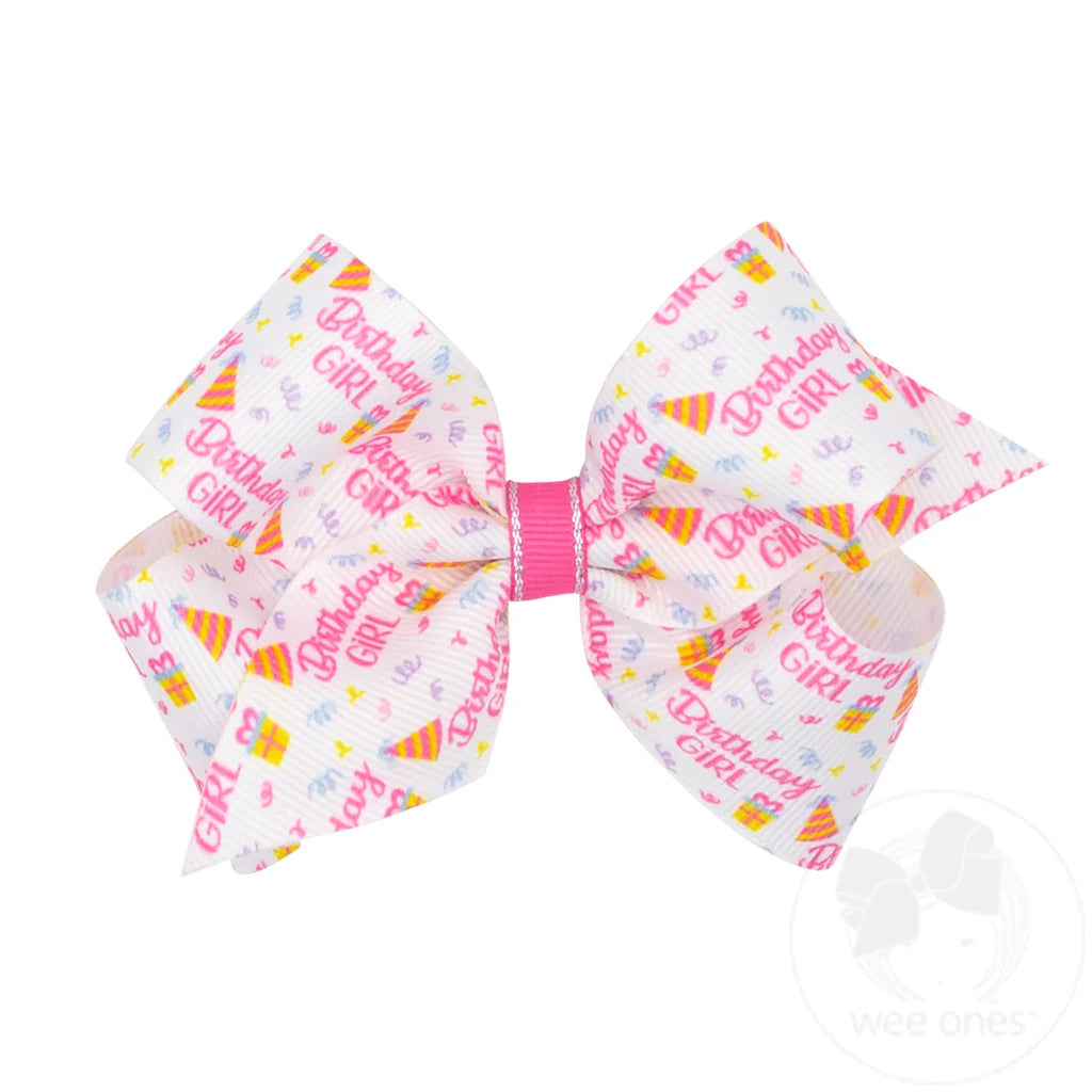 Medium Birthday-themed Printed Grosgrain Hair Bow