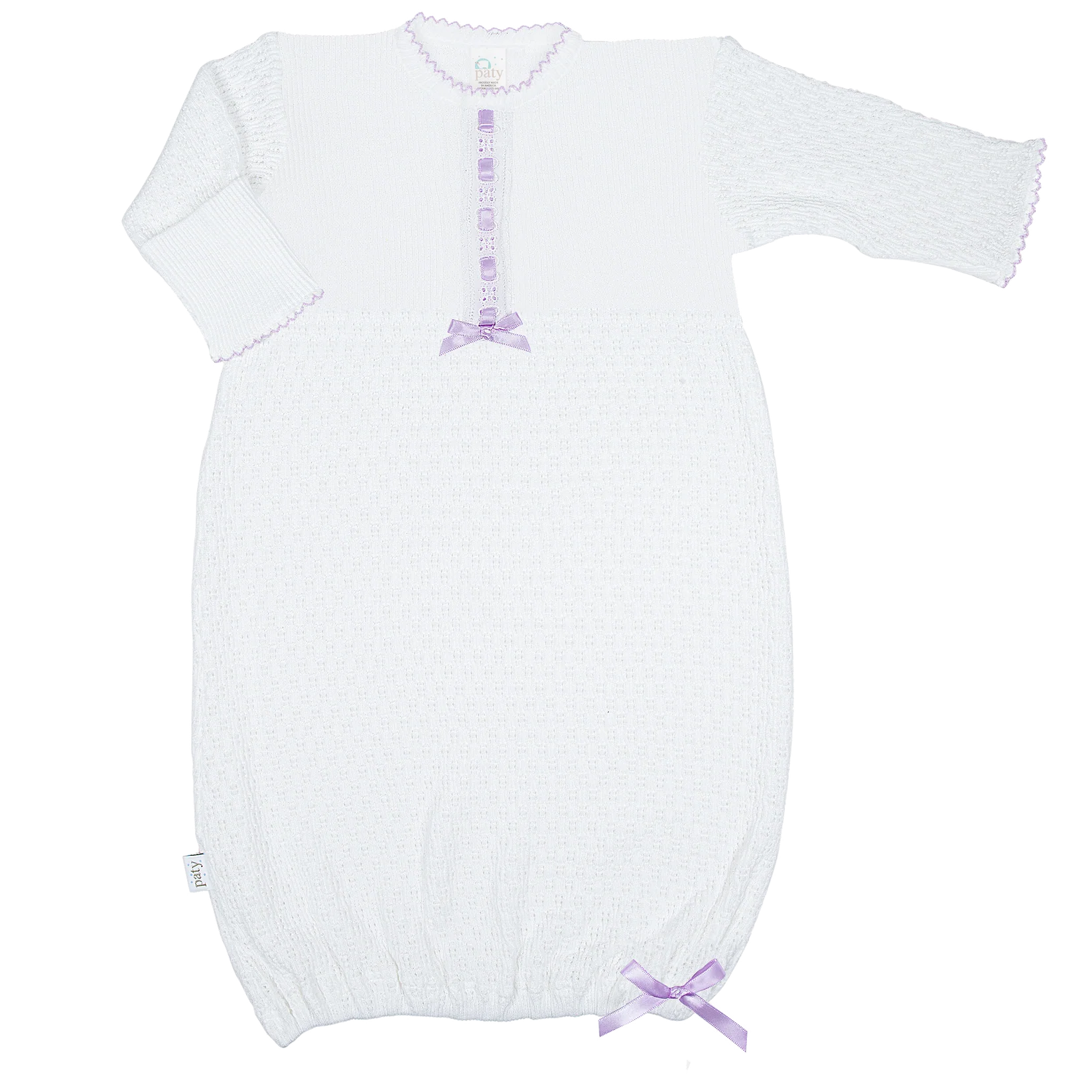 Knit Long Sleeve Gown with Eyelet Trim
