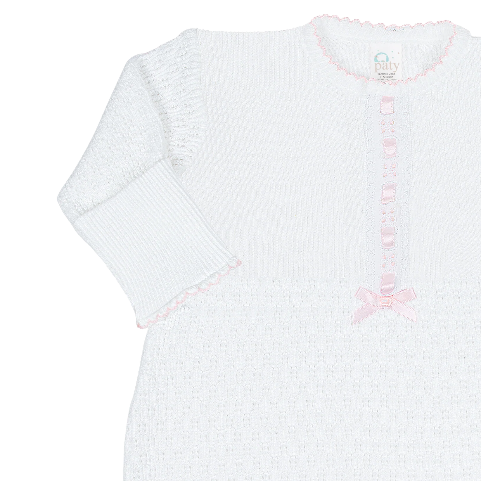 Knit Long Sleeve Gown with Eyelet Trim