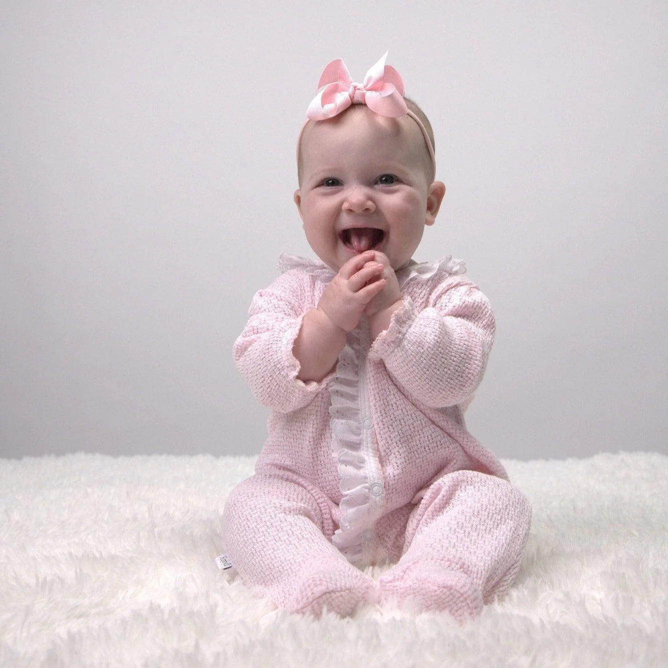 Pink Footie- Eyelet Ruffle