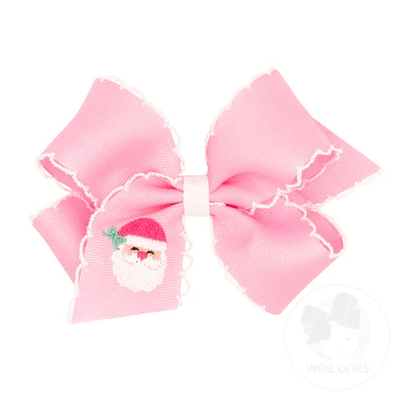 Medium Grosgrain Hair Bow with Moonstitch Edge and Holiday Emb