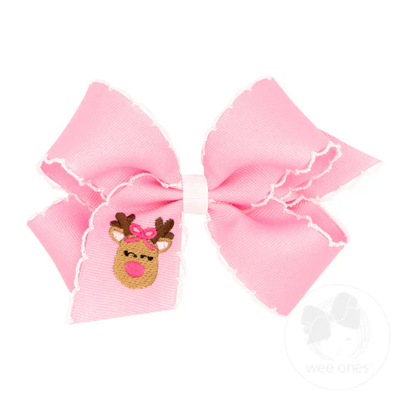 Medium Grosgrain Hair Bow with Moonstitch Edge and Holiday Emb