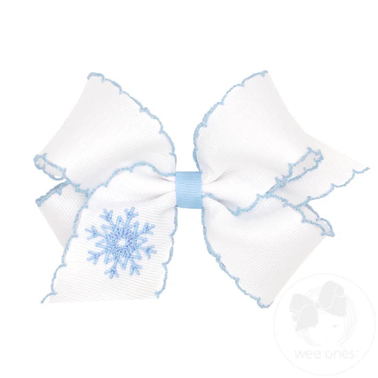 Medium Grosgrain Hair Bow with Moonstitch Edge and Holiday Emb