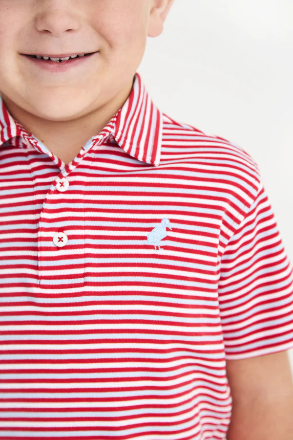 Prim & Proper Polo- Sumner County Stripe Richmond Red