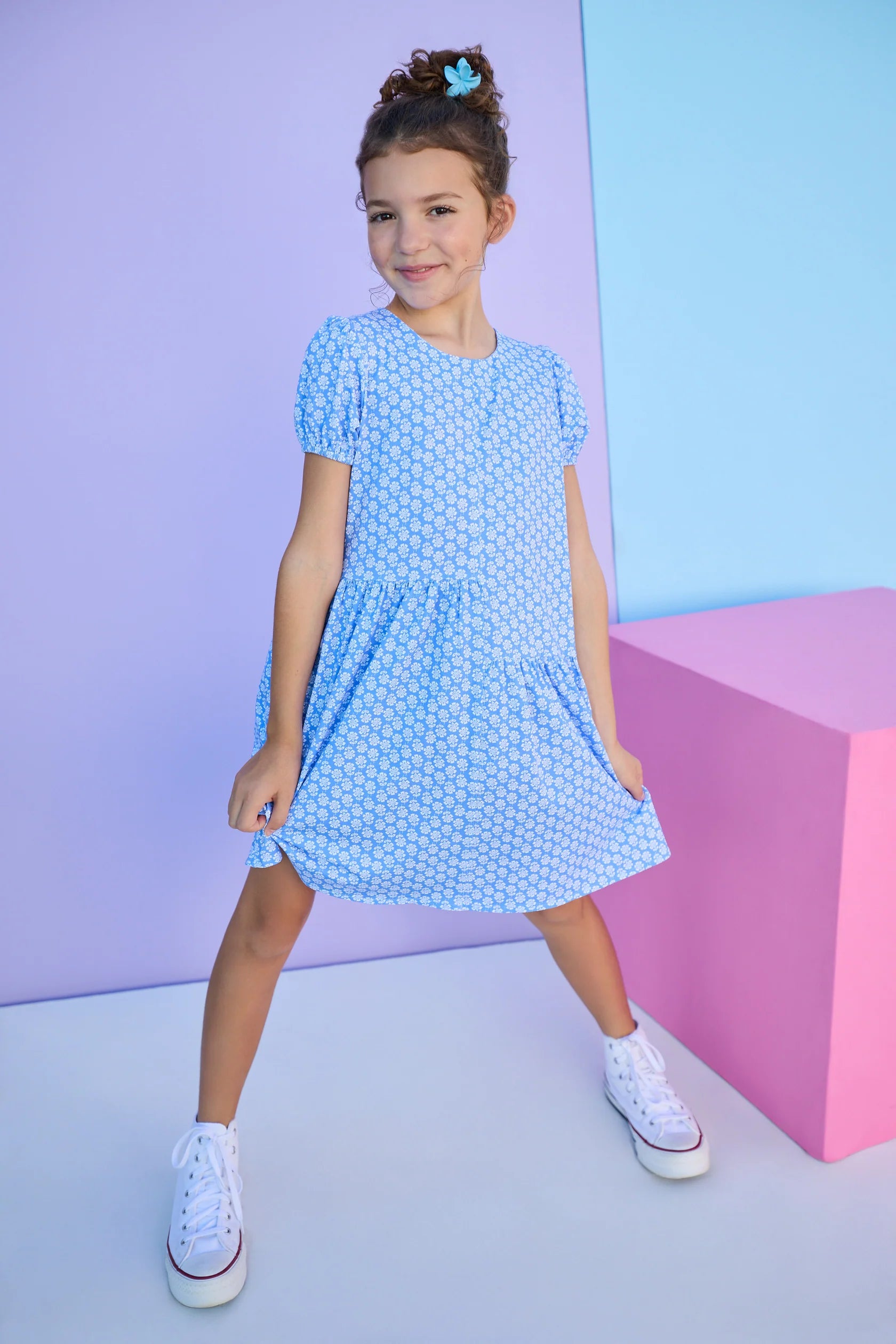 Phillipa Dress - Periwinkle Block Print