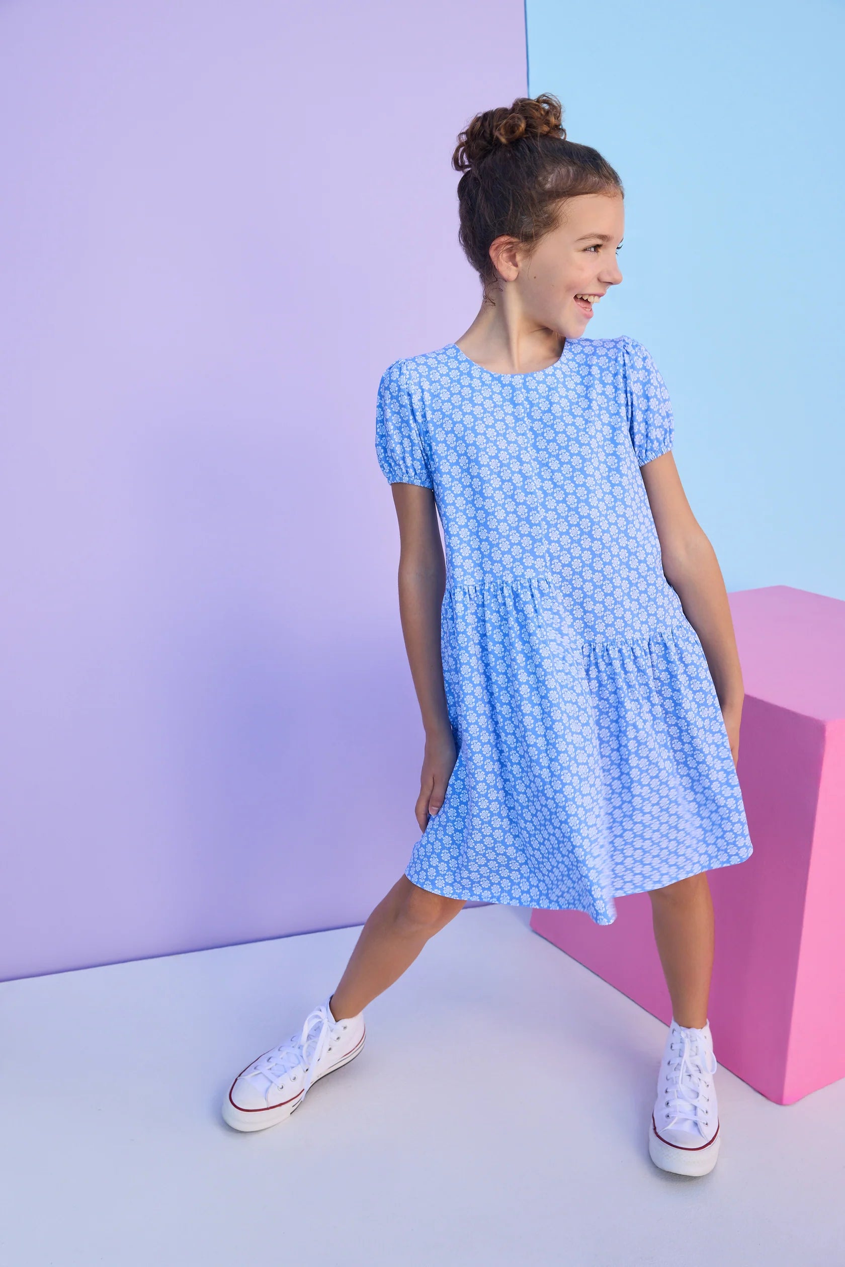 Phillipa Dress - Periwinkle Block Print
