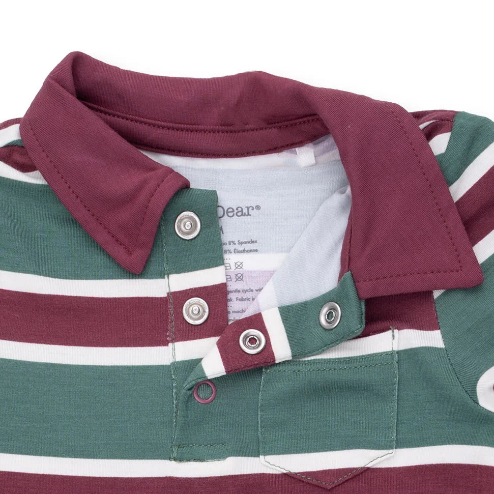 Polo Romper- Rugby Green Stripe