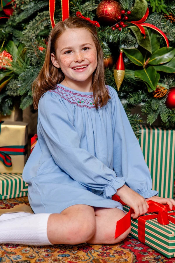 Long Sleeve Sandy Smocked Dress- Barrington Blue Richmond Red Stripe