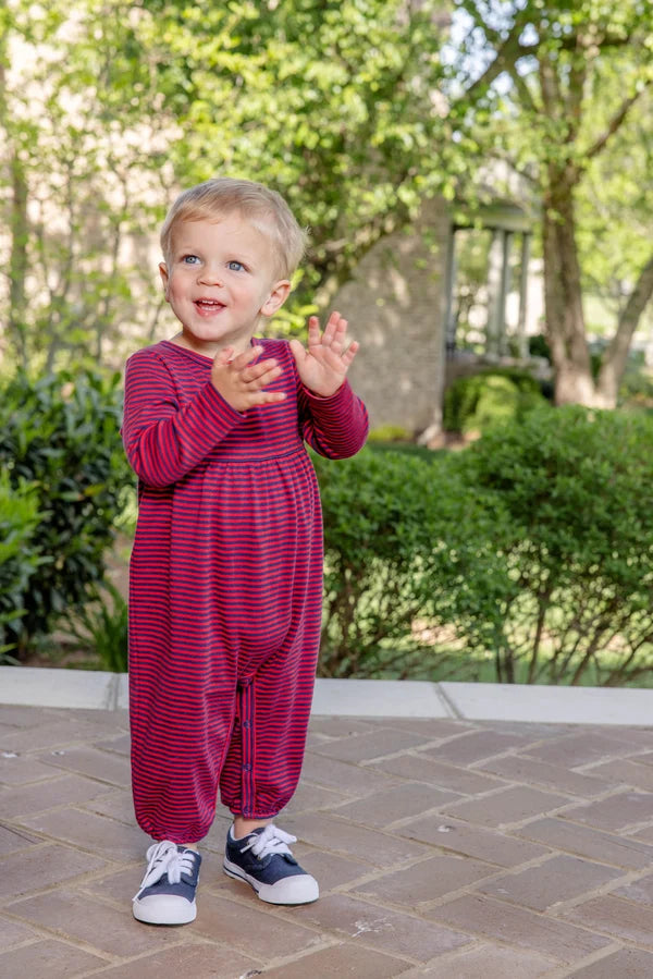 Long Sleeve Bradford Romper- Richmond Red Nantucket Navy Stripe