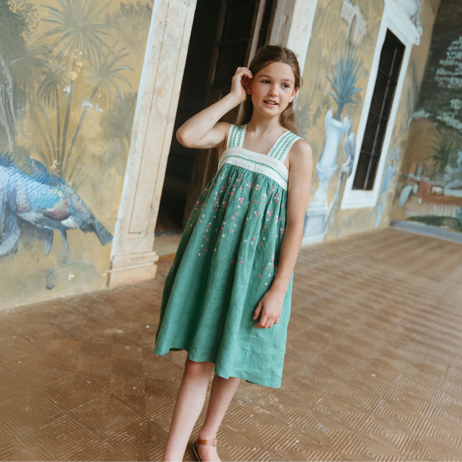 Sienna Dress- Linen Peridot Green