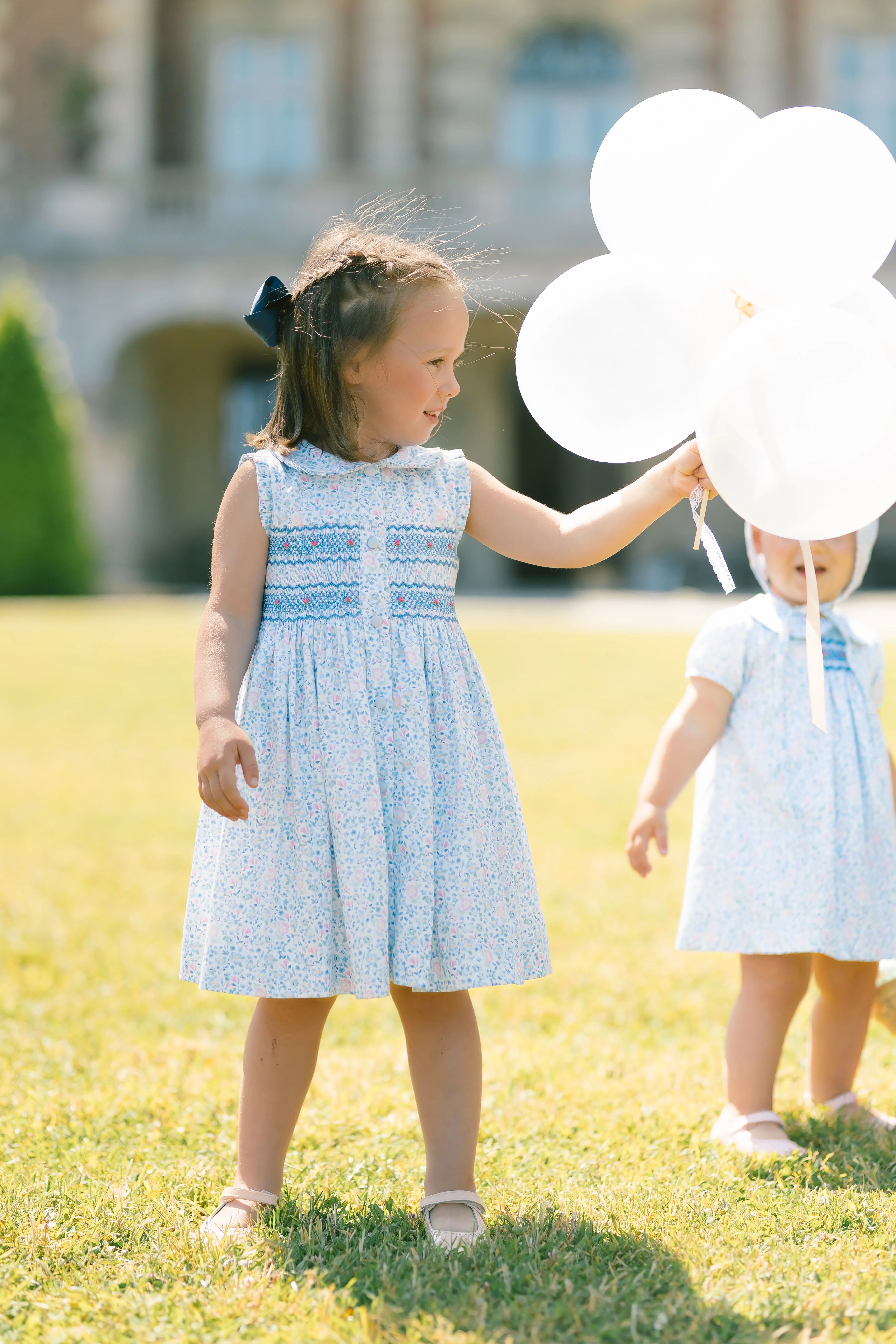Olympe Floral Blue Sleeveless Smocked Dress
