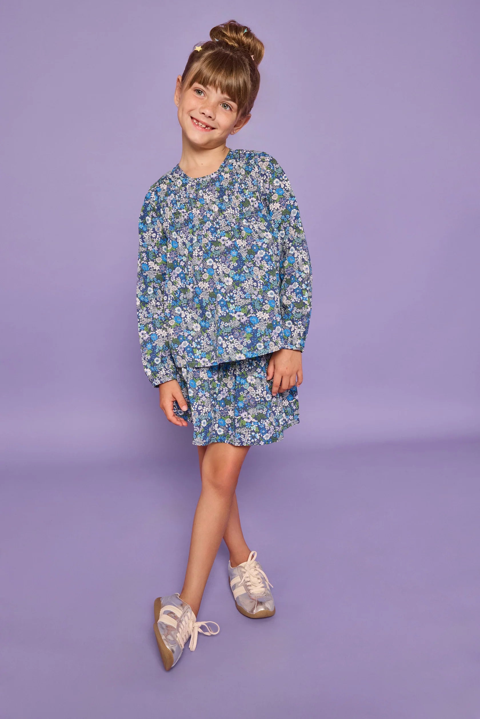 Shirred Circle Skirt - Brookline Blossoms Blue
