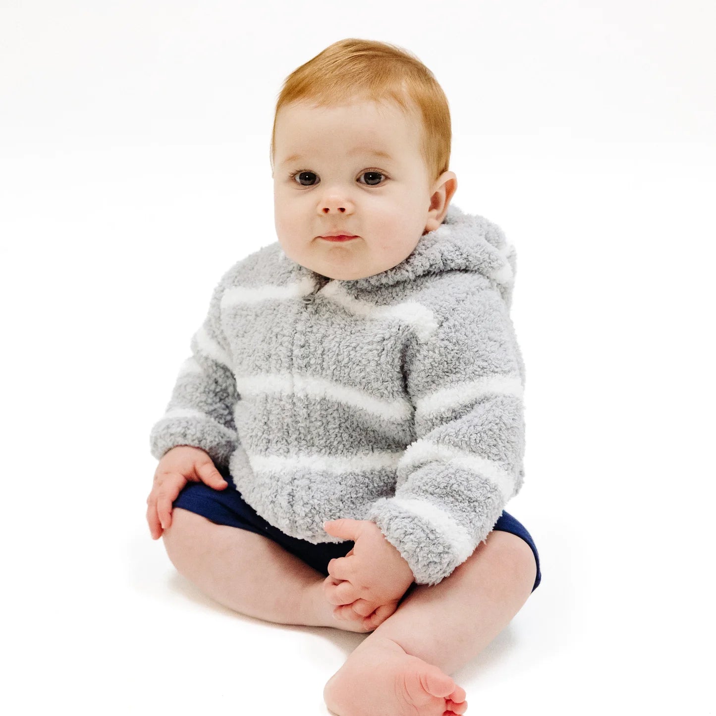 Grey & Ivory Stripe Hooded Chenille Jacket