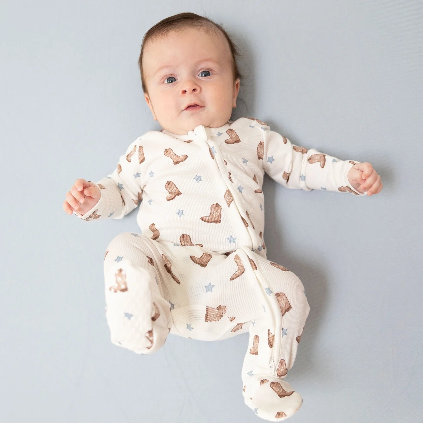 2 Way Zipper Footie- Mini Cowboy Boots