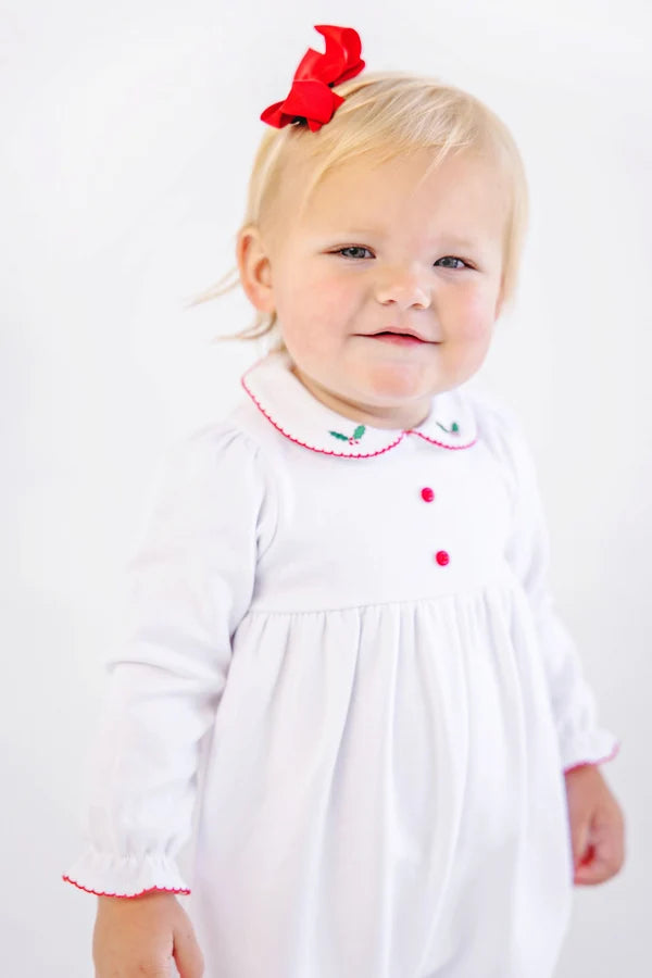 Long Sleeve Britt Romper- Holly Embroidery