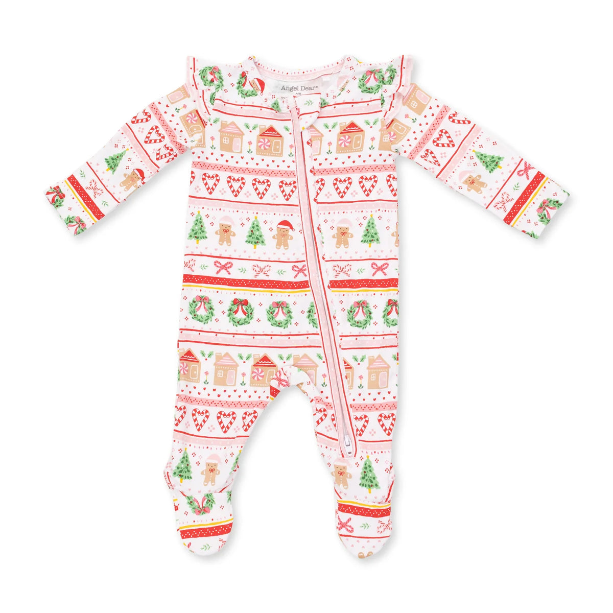 Gingerbread Fair Isle Pink Ruffle Sleeve Zipper Footie