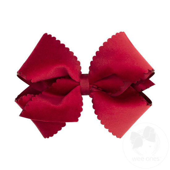 Small King Scalloped Edge Faux Velvet Overlay Bow