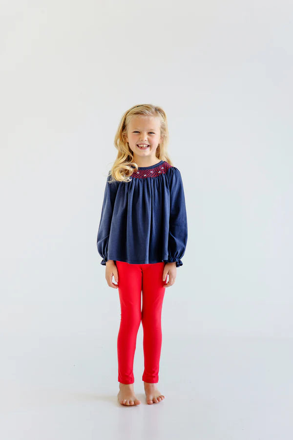 Bettye Sue Smocked Top- Nantucket Navy Richmond Red White Bows