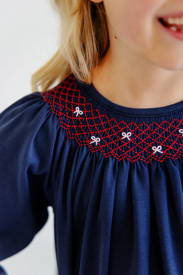 Bettye Sue Smocked Top- Nantucket Navy Richmond Red White Bows