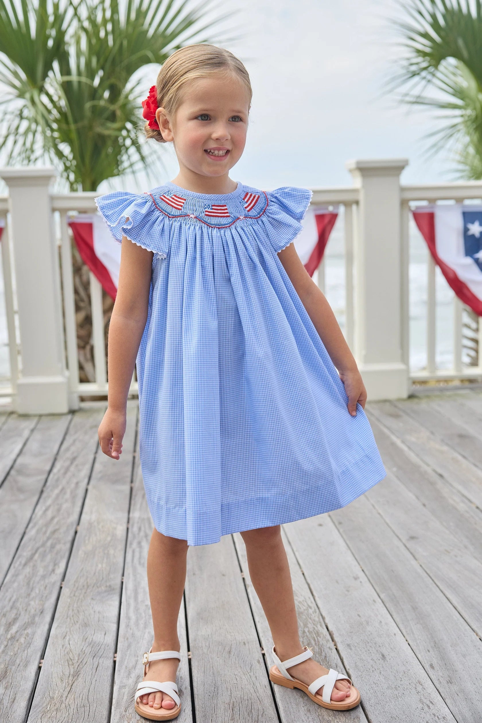 Smocked Bishop Dress- Flag