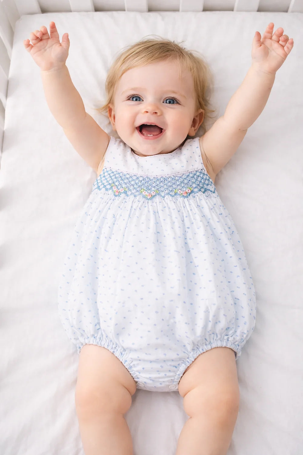 Sweet Spring Blue Smocked Plumeti Baby Girl Bubble