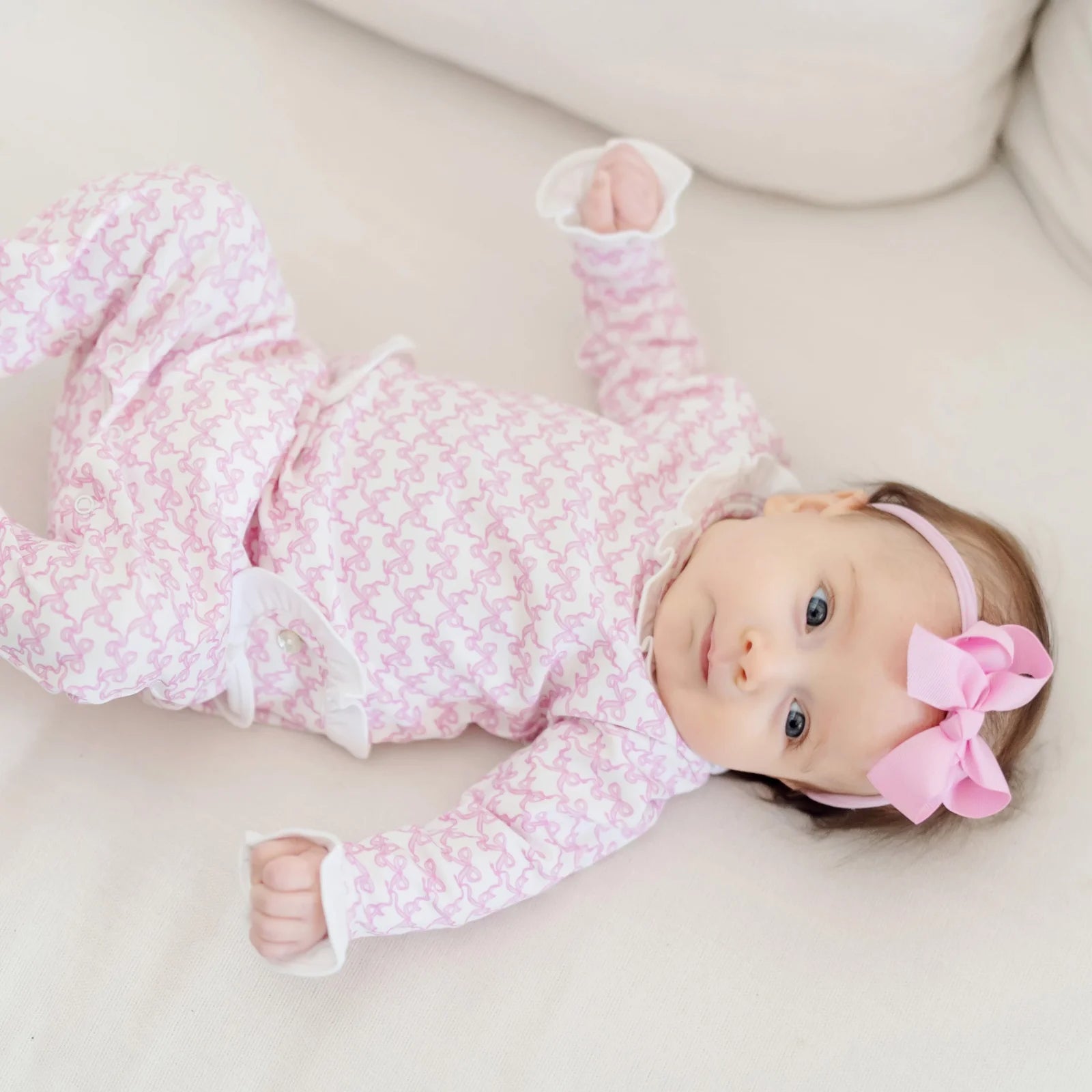 Lucy Girls' Romper- Pretty Pink Bows