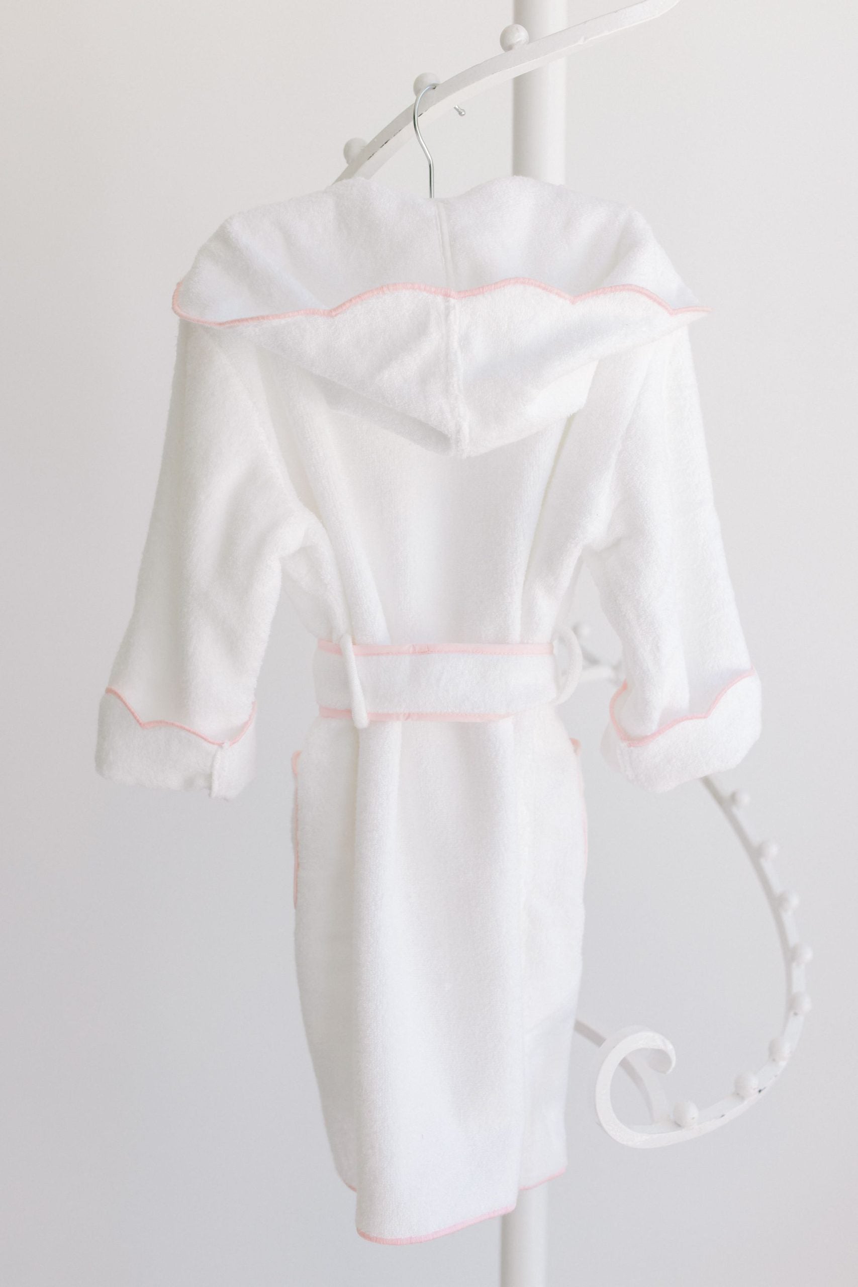 Hooded Bathrobe- Pink Scalloped Trim