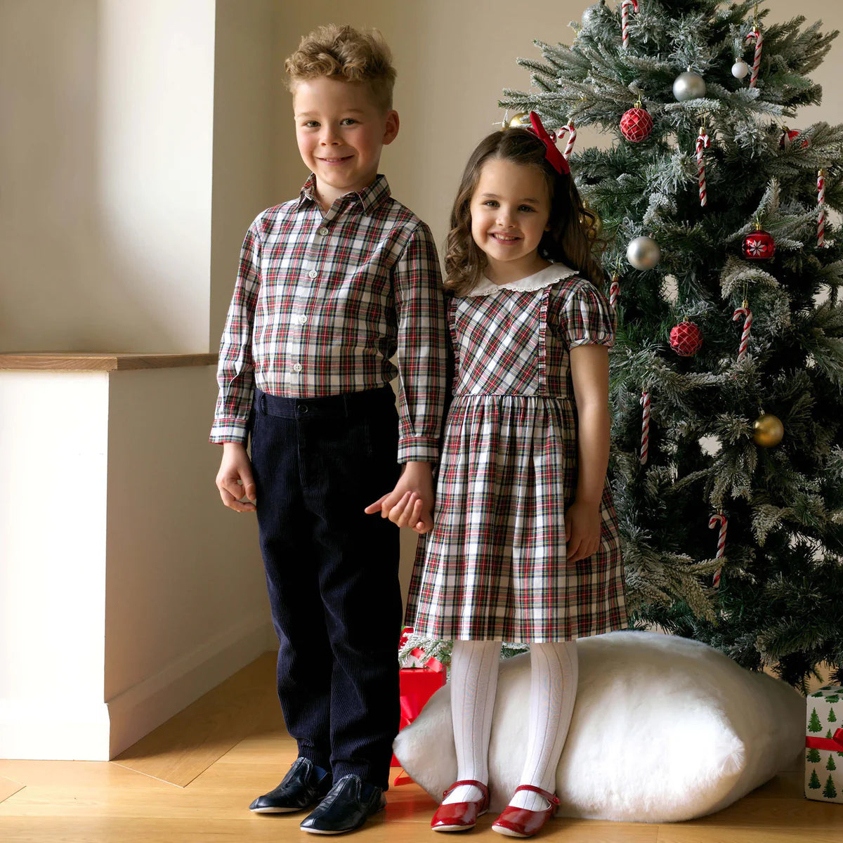 Ivory Tartan Frill Front Dress