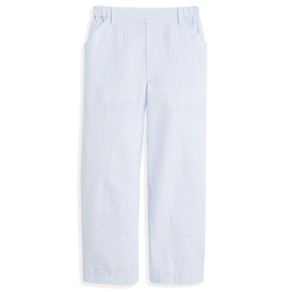 Blue Seersucker Blazer + Faux Zip Pant Set