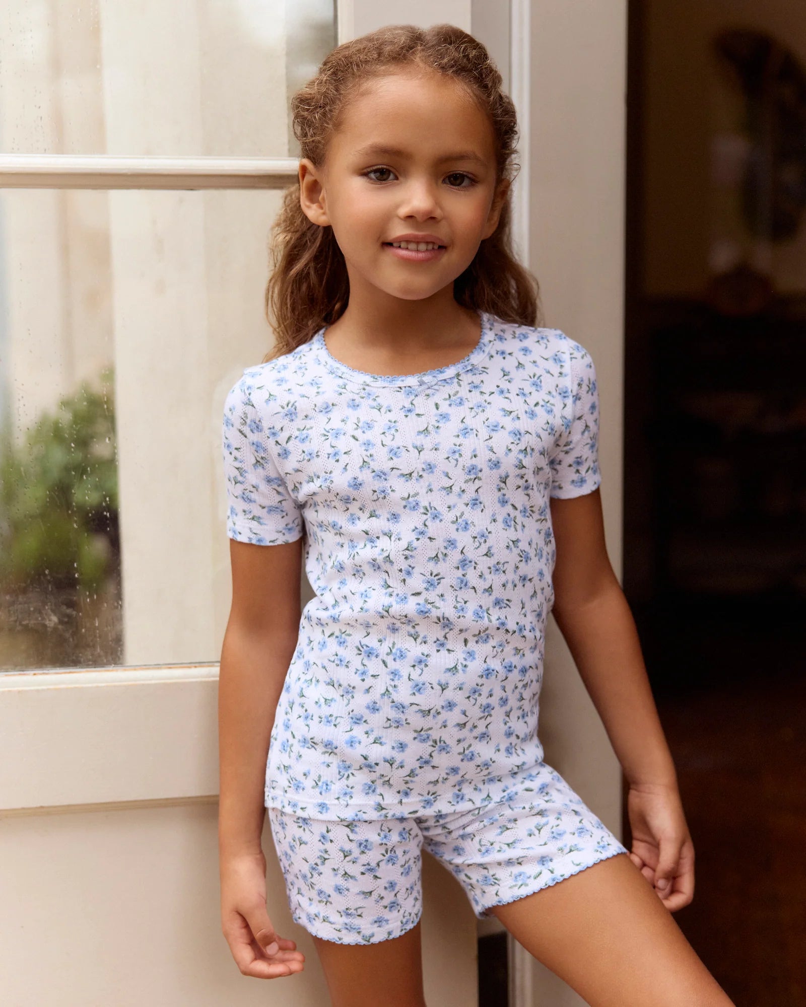 Kids Pointelle Pima Cotton Pajama Short Set – Blue Floral