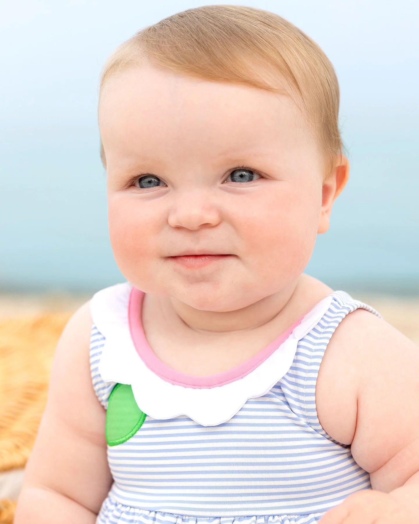 Seersucker Bubble Swimsuit With Petal Neck
