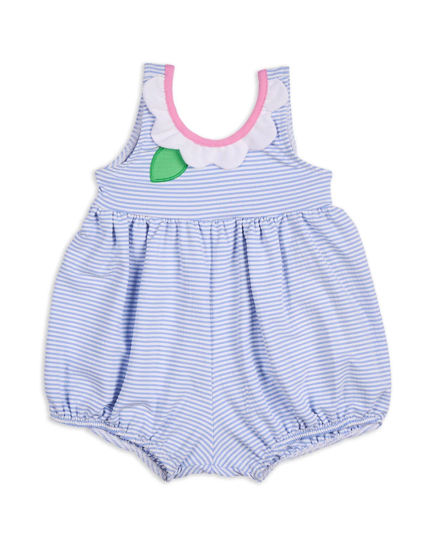 Seersucker Bubble Swimsuit With Petal Neck