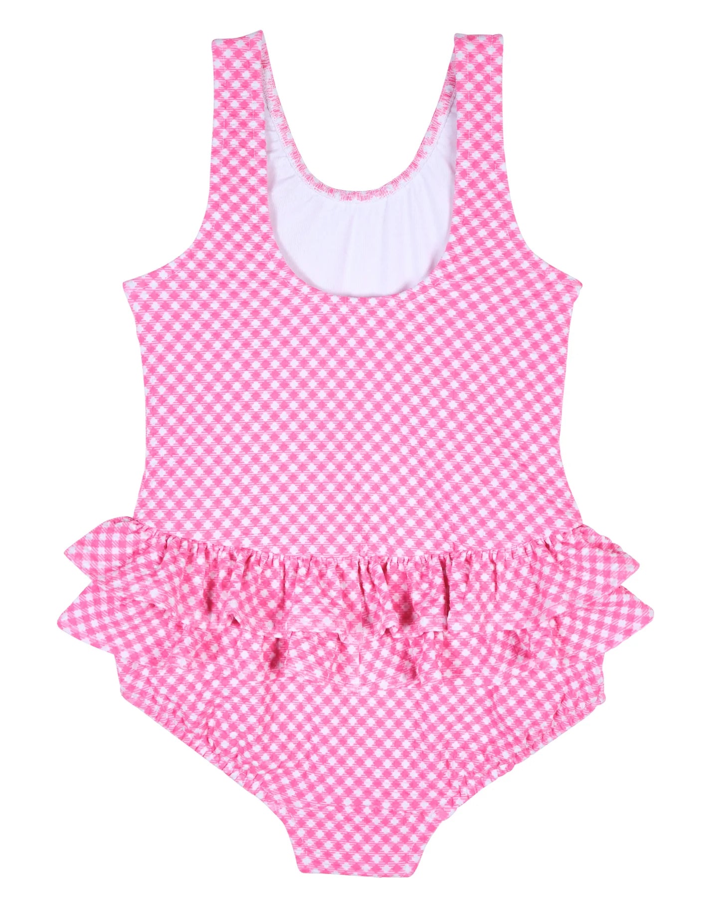 Gingham Swimsuit with Ruffles and Flowers
