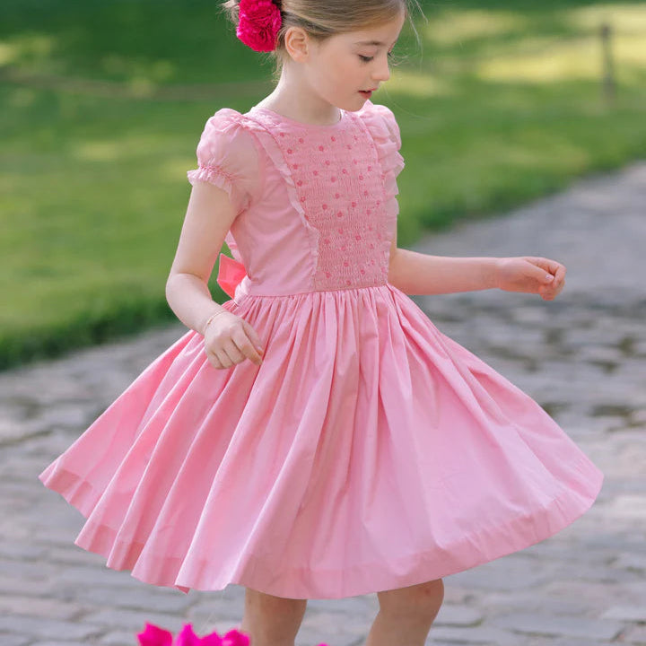 Camelia Pink Organza Sleeve Smocked Dress