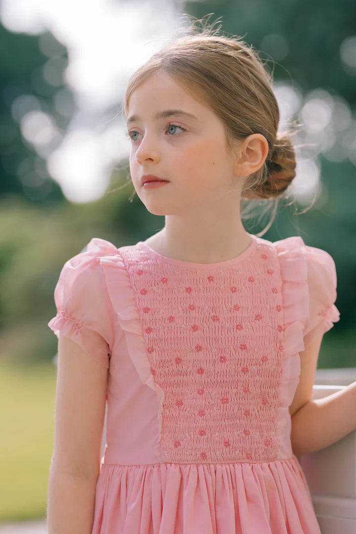 Camelia Pink Organza Sleeve Smocked Dress