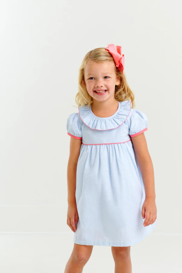 Ramona Ruffle Dress- Barrington Blue Mini Windowpane