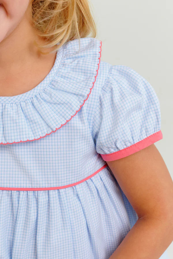 Ramona Ruffle Dress- Barrington Blue Mini Windowpane