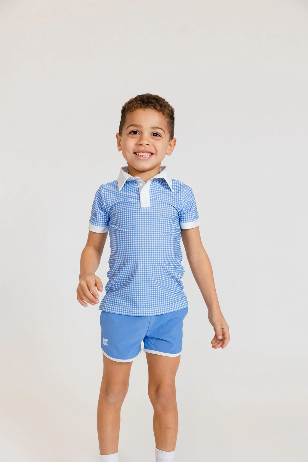 sky blue retro super short with white piping