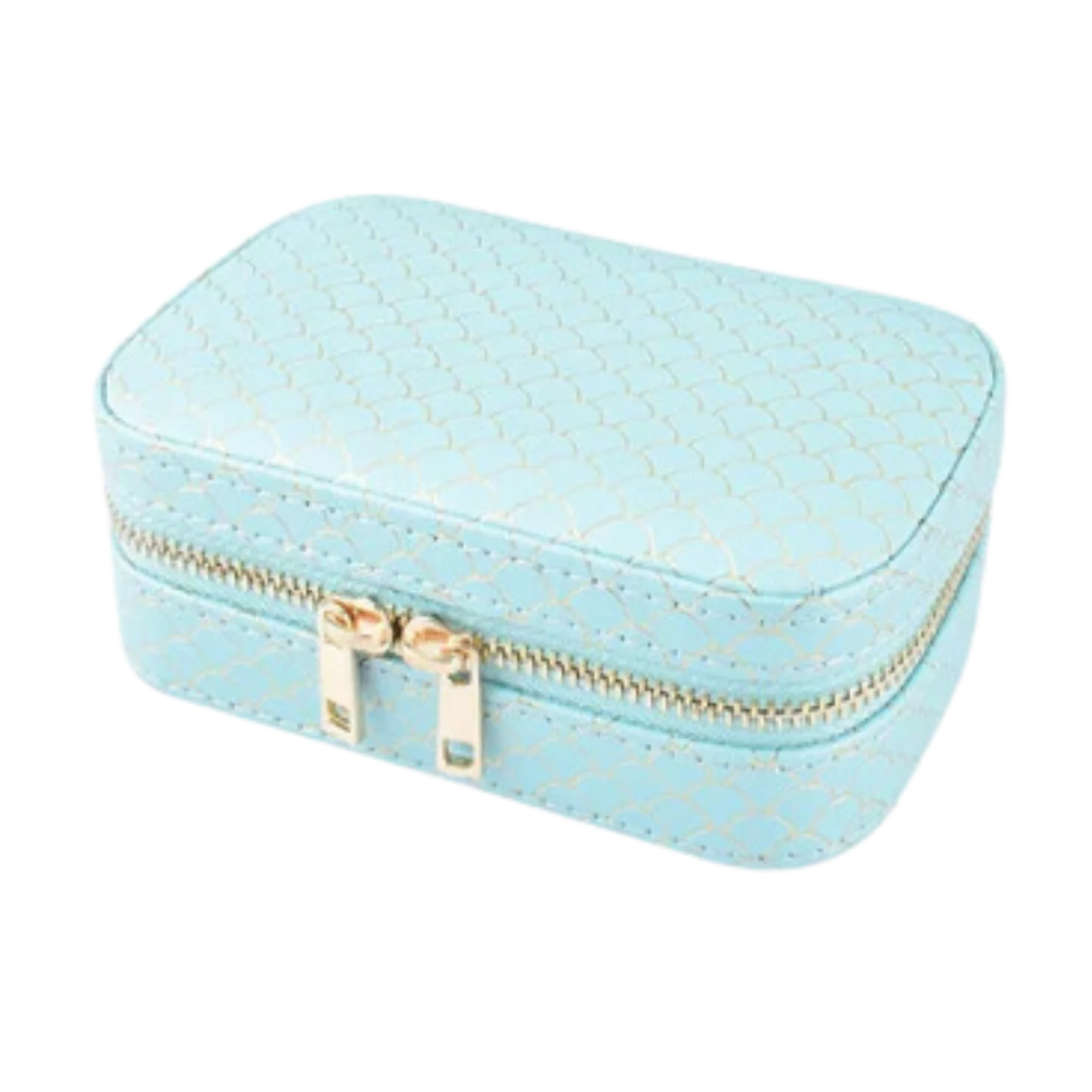 Faux Leather Mermaid Scale Jewelry Case- Aqua
