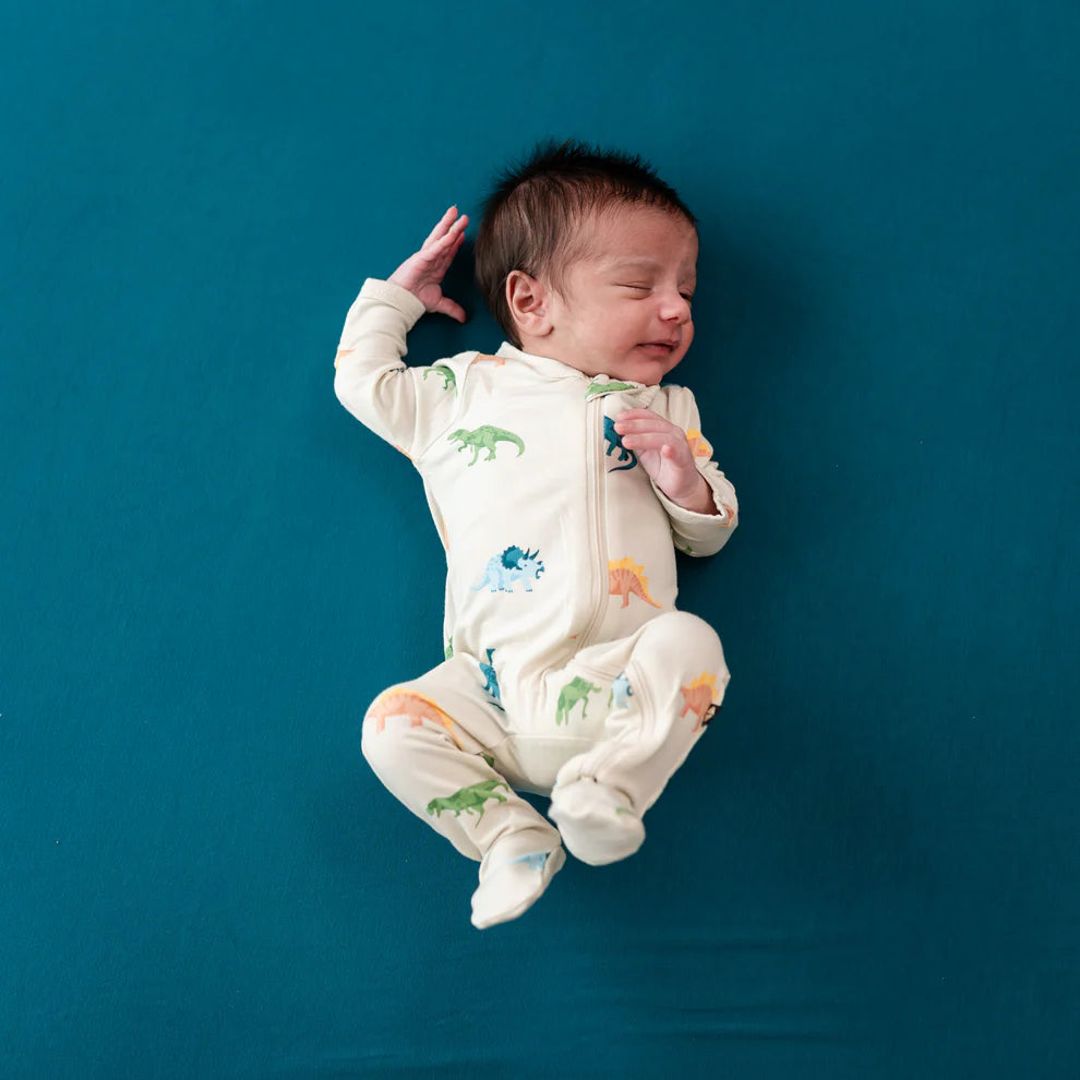 Zippered Footie in Ecru Roar