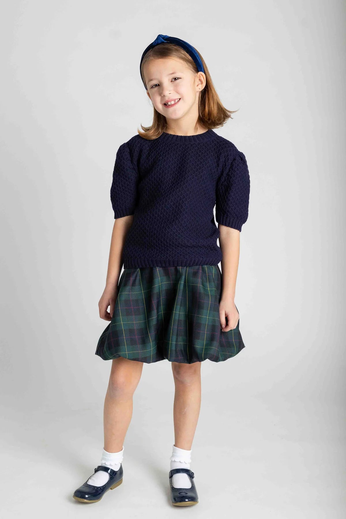 Navy Short Sleeve Sweater w/ Puff Sleeves