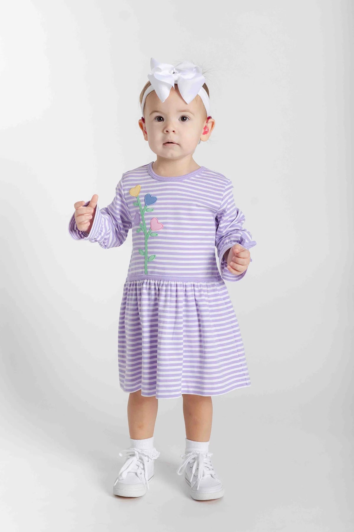 Knit Dress with Heart Flowers